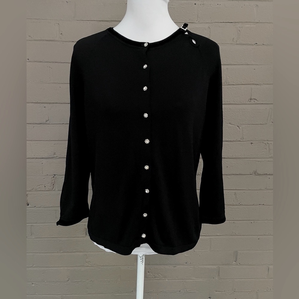 Jones New York black vintage rhinestone cardigan L